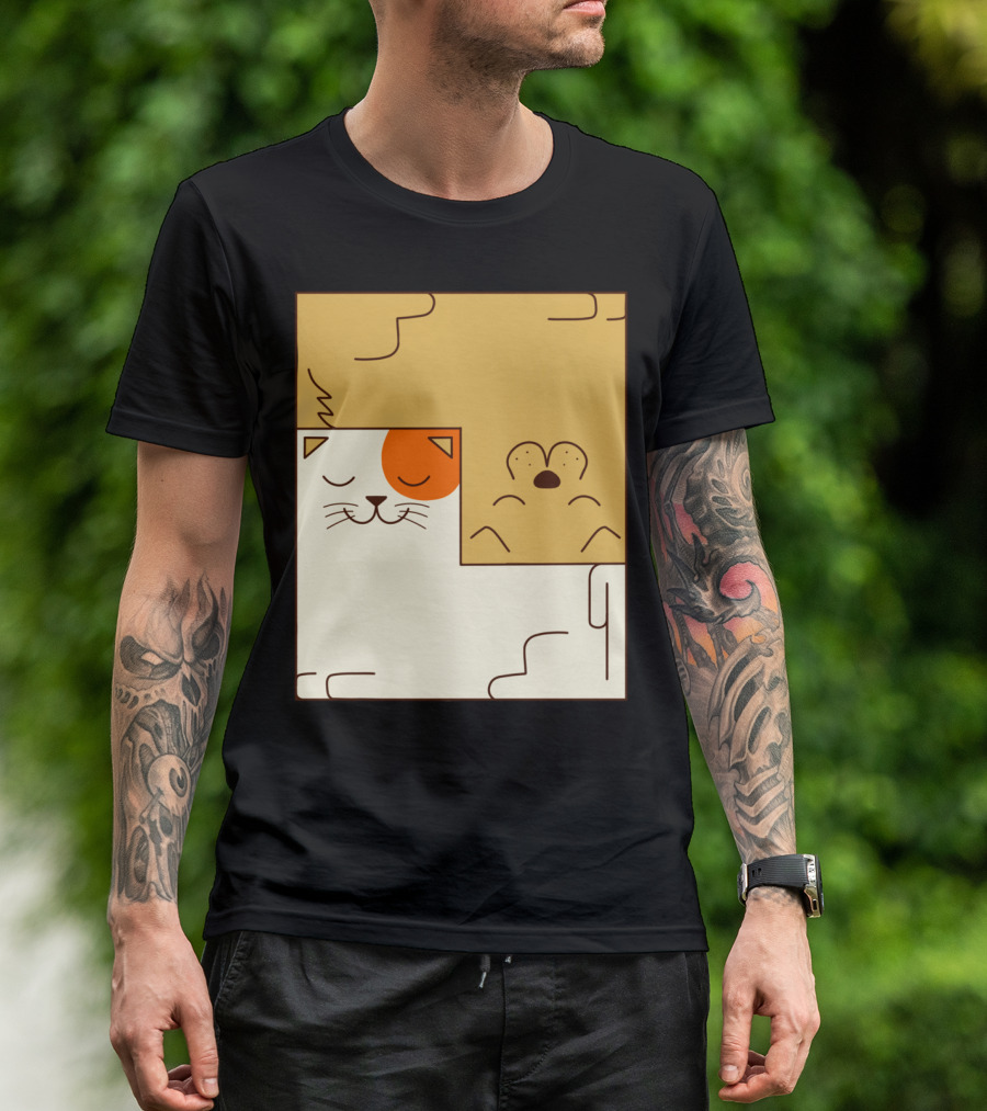 Cat And Dog Minimalist Puzzle Grid T-Shirt