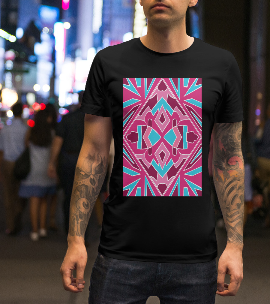 Pink And Blue Geometric Shield T-Shirt