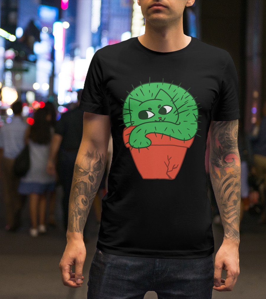 CAT CUS Cactus Cat In Pot T-Shirt