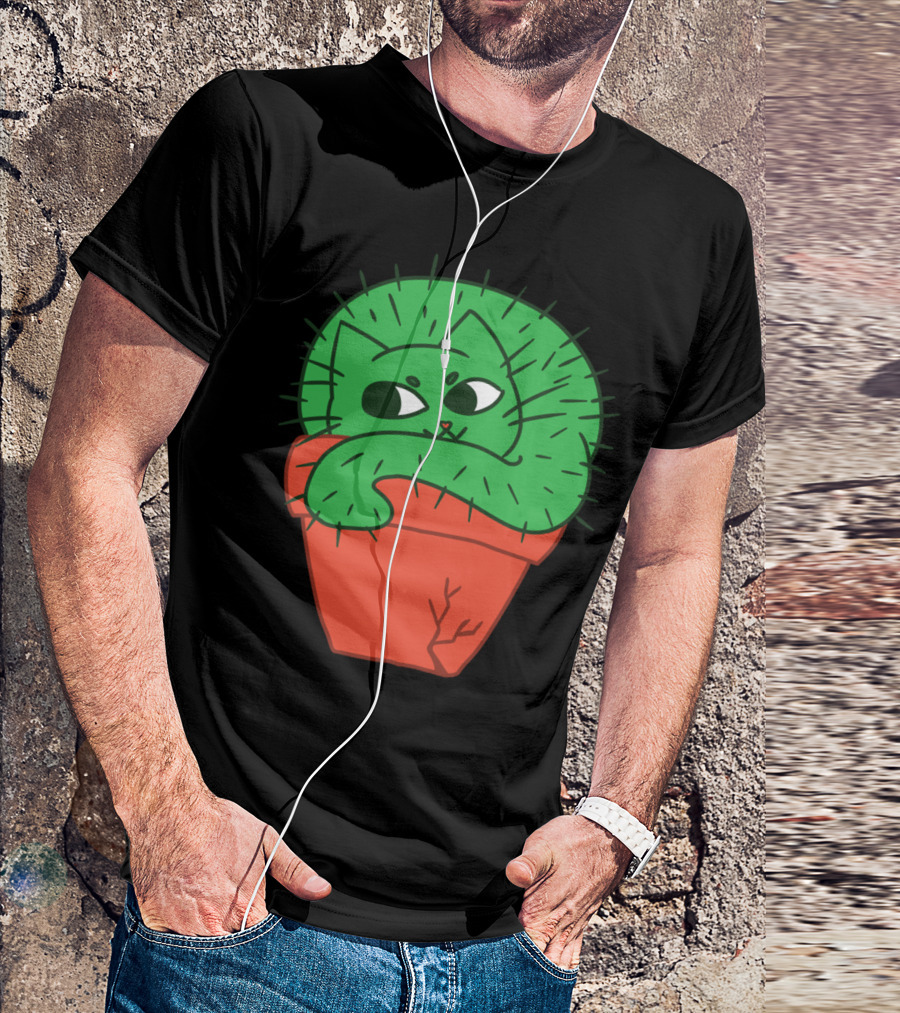 CAT CUS Cactus Cat In Pot T-Shirt