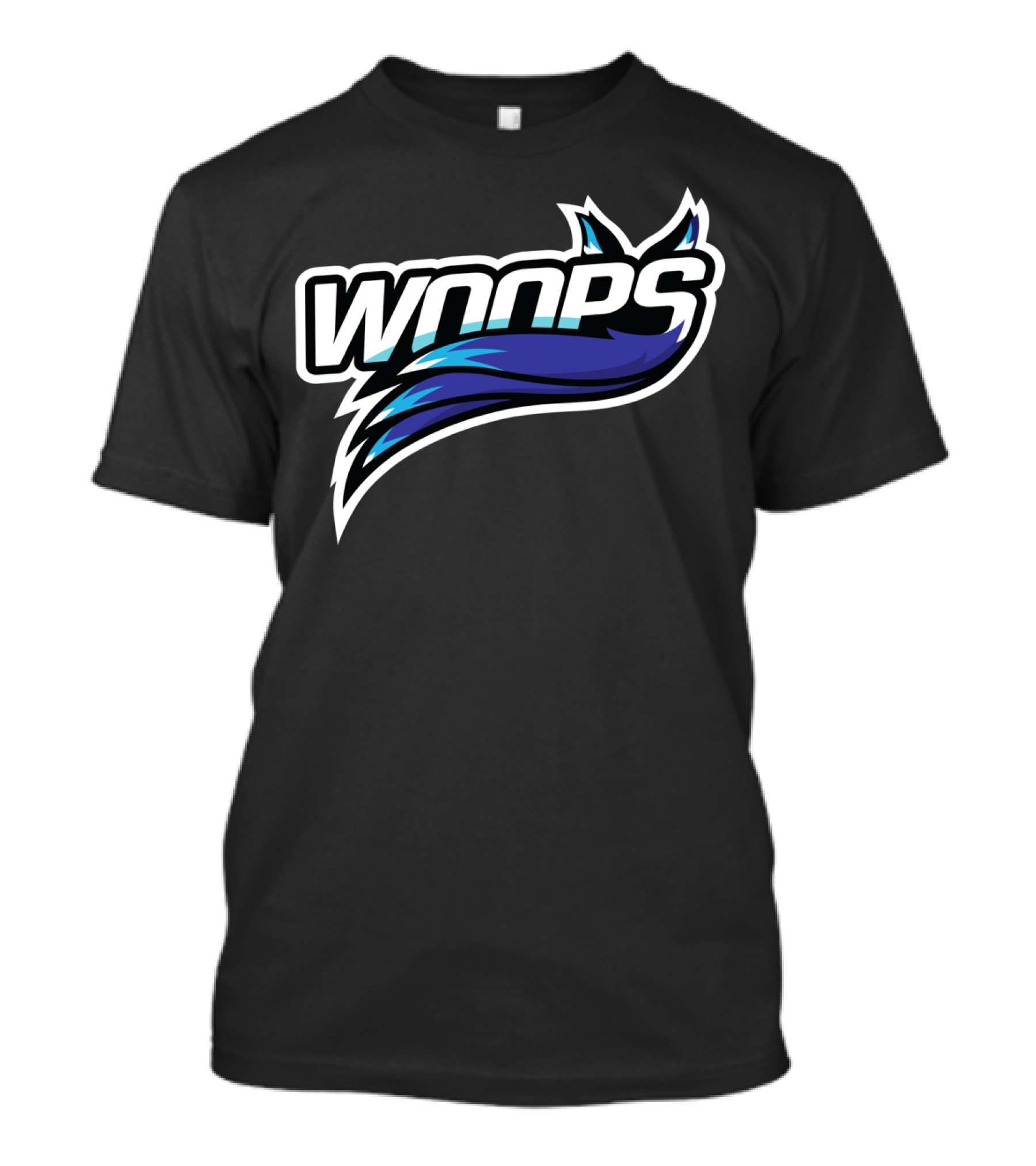 WOOPS Blue And Black Stylized Tail Design Crewneck T-Shirt