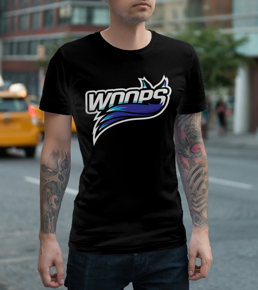 WOOPS Blue And Black Stylized Tail Design Crewneck T-Shirt