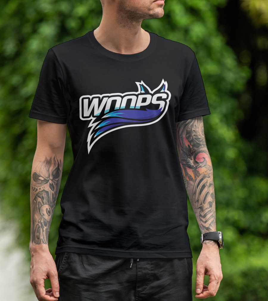 WOOPS Blue And Black Stylized Tail Design Crewneck T-Shirt