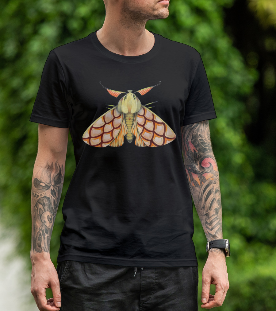 Pink Moth Detailed Illustration With Geometric Wing T-Shirt