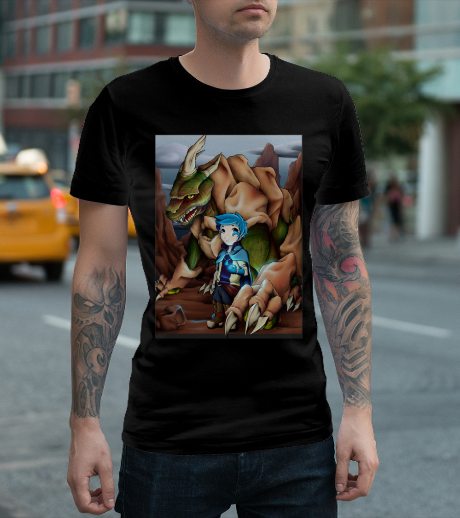 Dragon Companion And Young Hero In Mystical Landscape T-Shirt