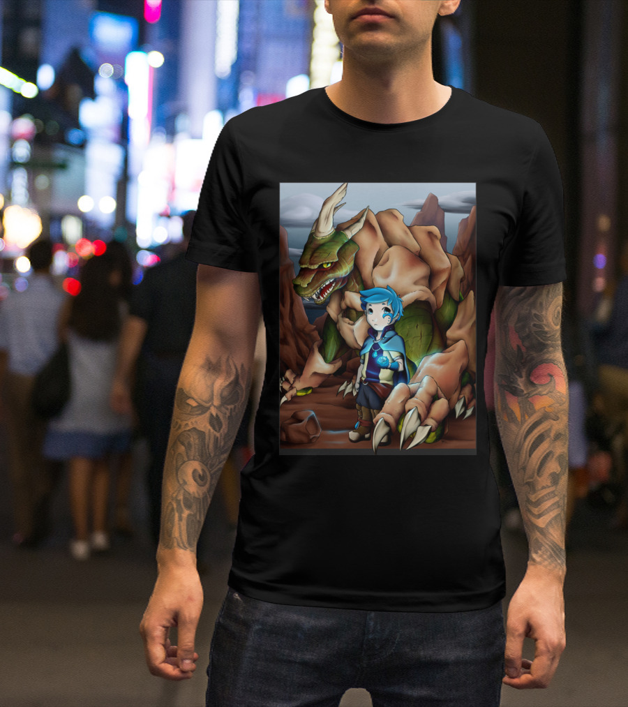 Dragon Companion And Young Hero In Mystical Landscape T-Shirt