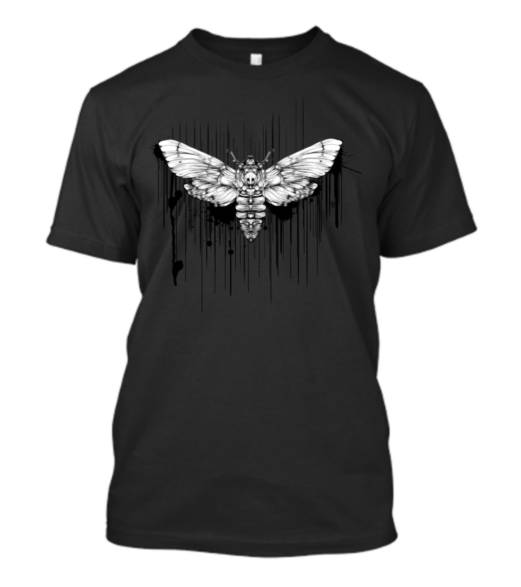 Ink Mother Skull Moth Black And White Dripping T-Shirt