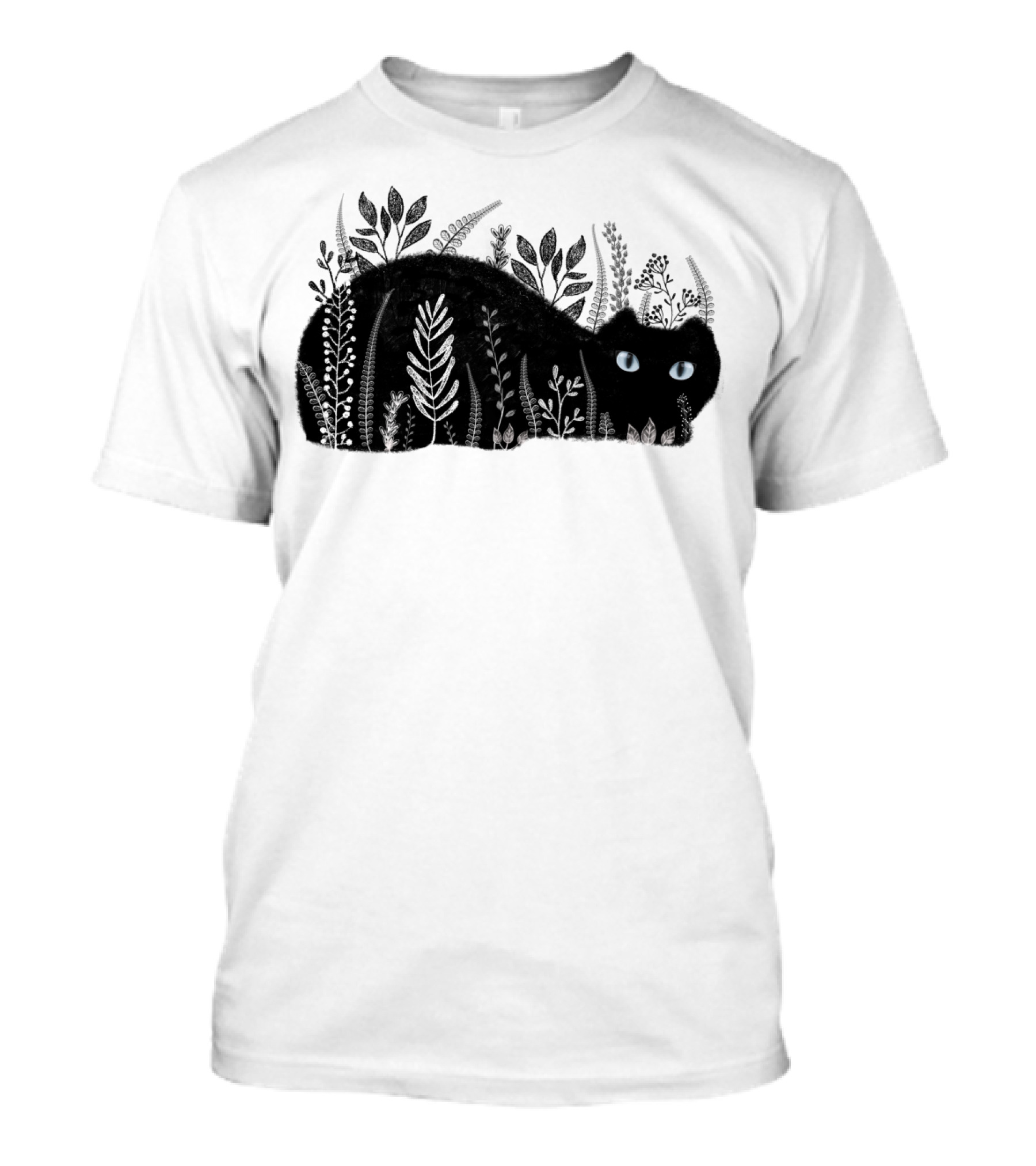 Cat Concealed Amongst Foliage With Blue Eyes T-Shirt