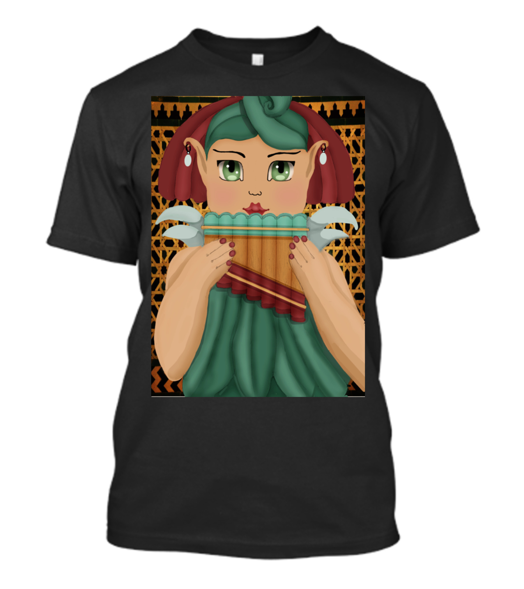 Ancient Pan Pipe Music Illustration With Traditional Character Playing Flute T-Shirt