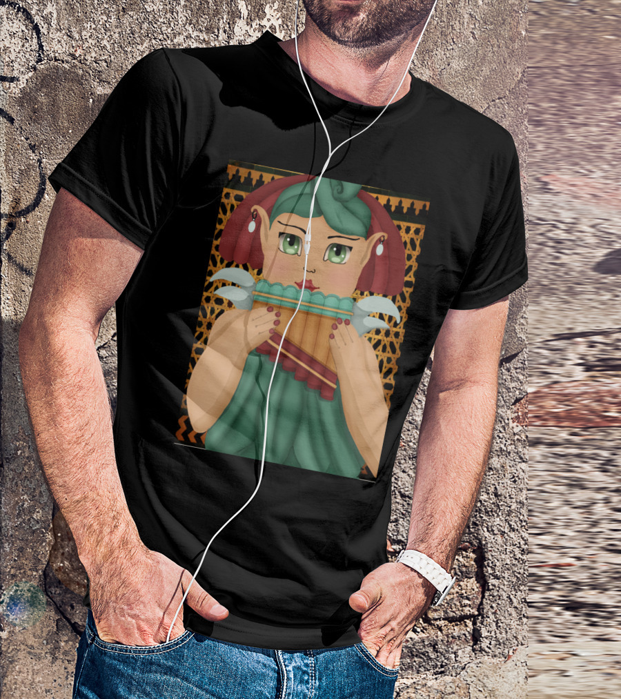 Ancient Pan Pipe Music Illustration With Traditional Character Playing Flute T-Shirt