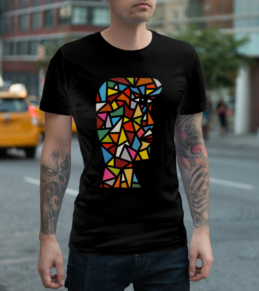 The Man Of Multicolored Race Stained Glass Mosaic Profile T-Shirt