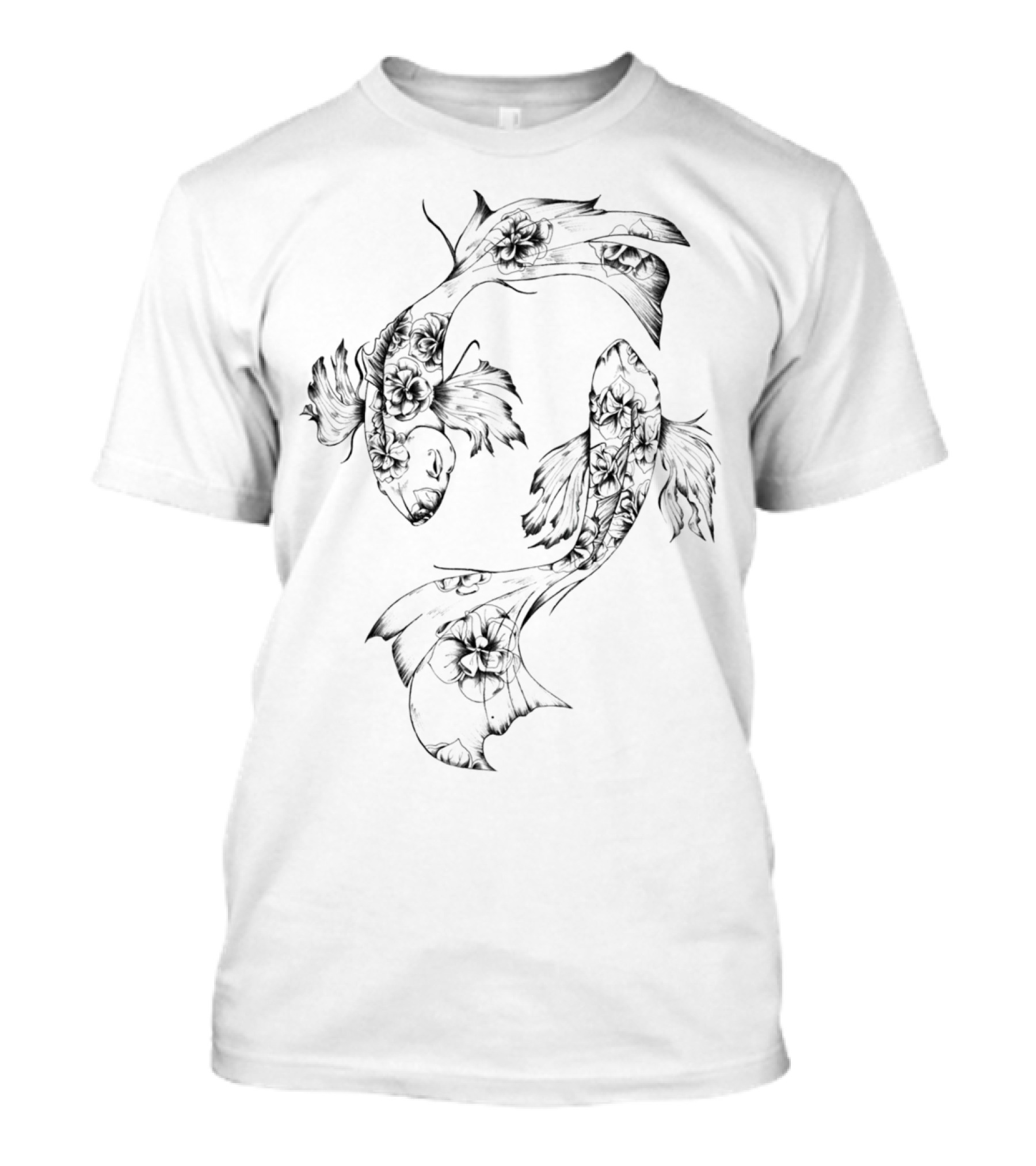 Pisces Zodiac Symbol With Floral Koi Fish Motif T-Shirt