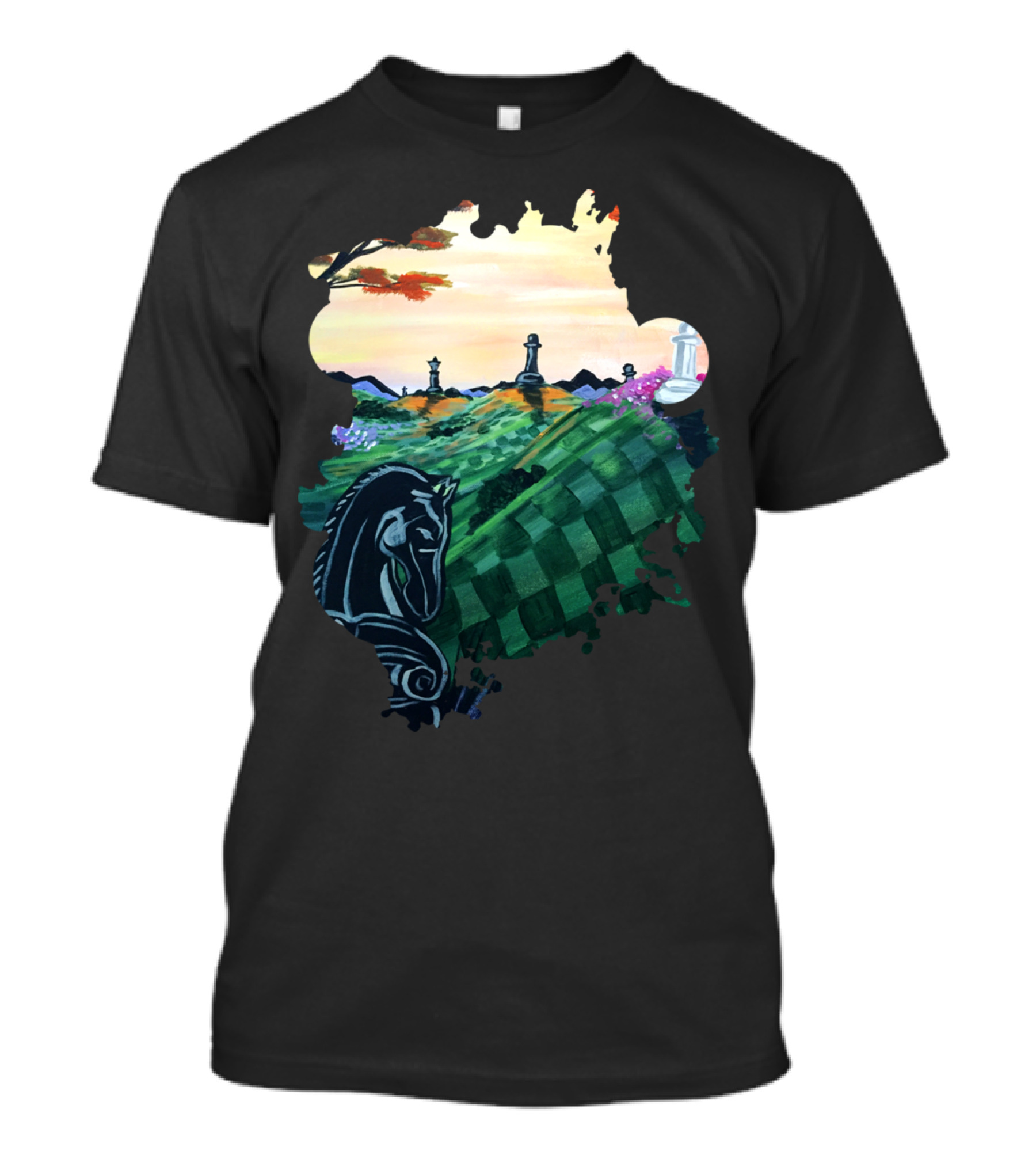 World Of Chess Scenic Knight And Pawn Landscape T-Shirt