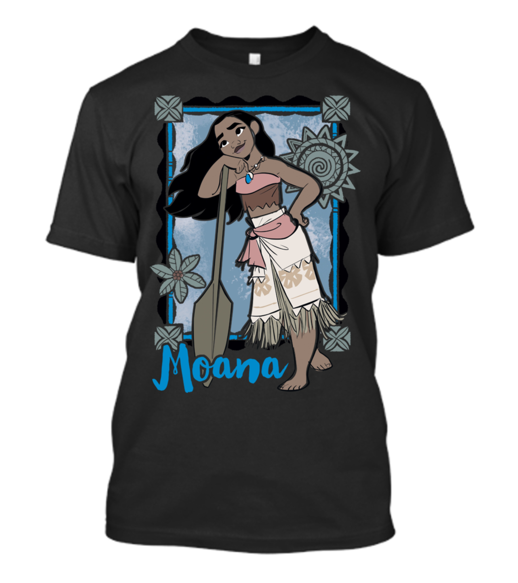 Moana With Paddle And Shell Necklace In Floral Ocean Frame T-Shirt