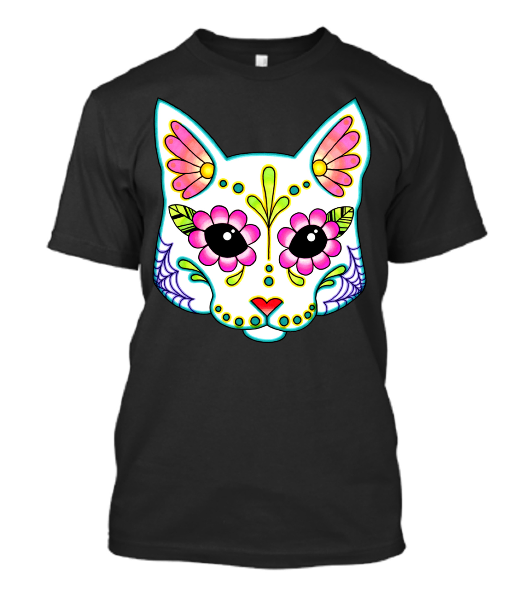 White Day Of The Dead Cat Sugar Skull T-Shirt