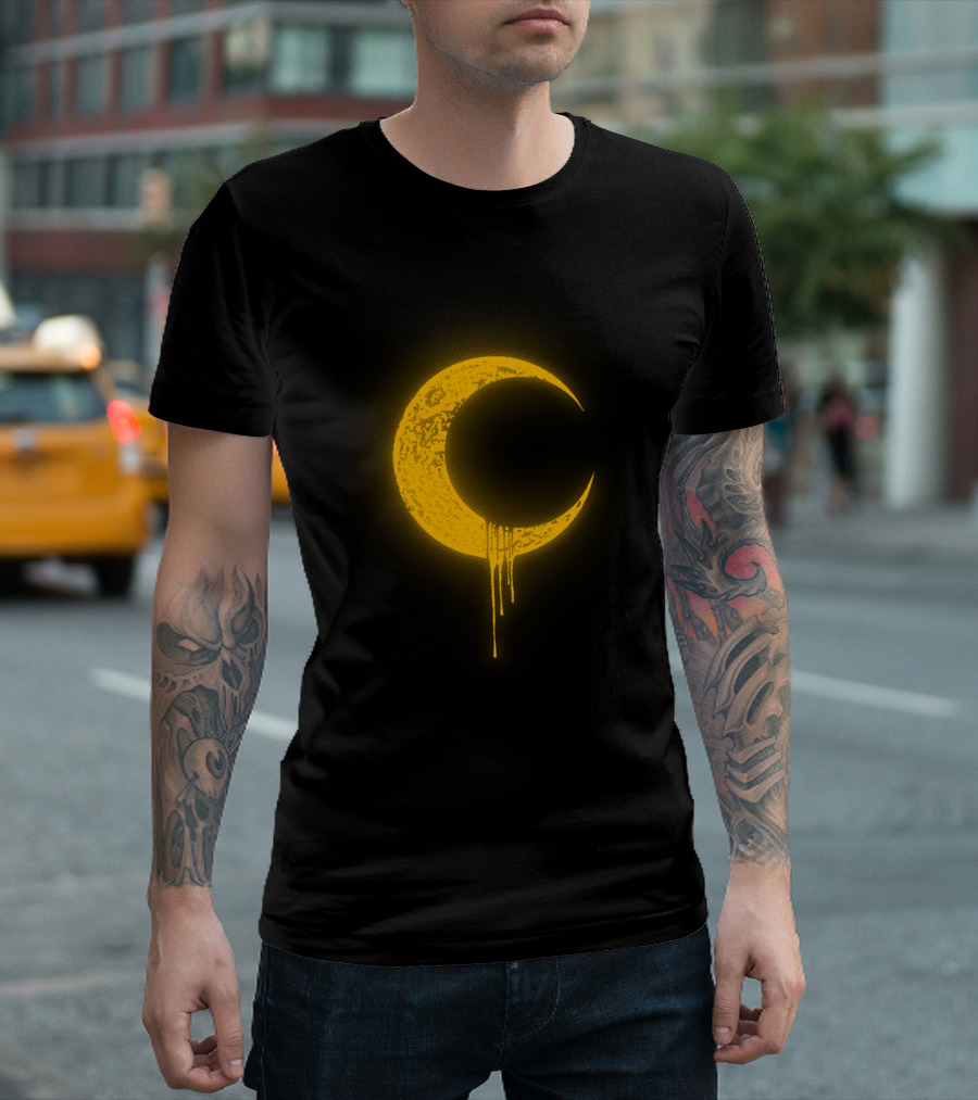 Melting Yellow Crescent Moon Dripping Glow T-Shirt