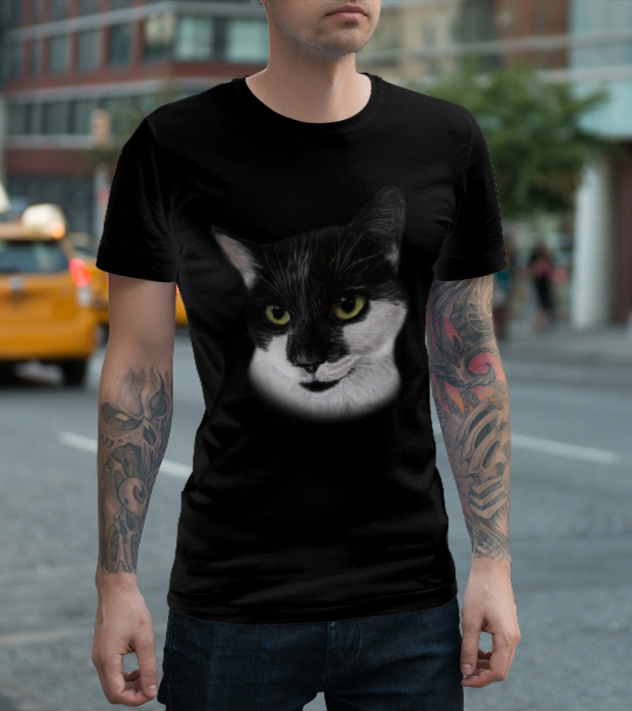 Cat Lyz Realistic Black and White Cat T-Shirt
