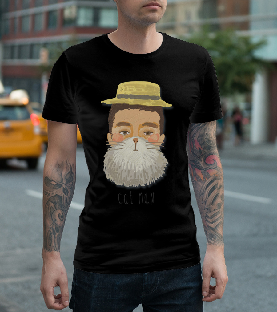 Cat Man Hat Whiskers Face T-Shirt