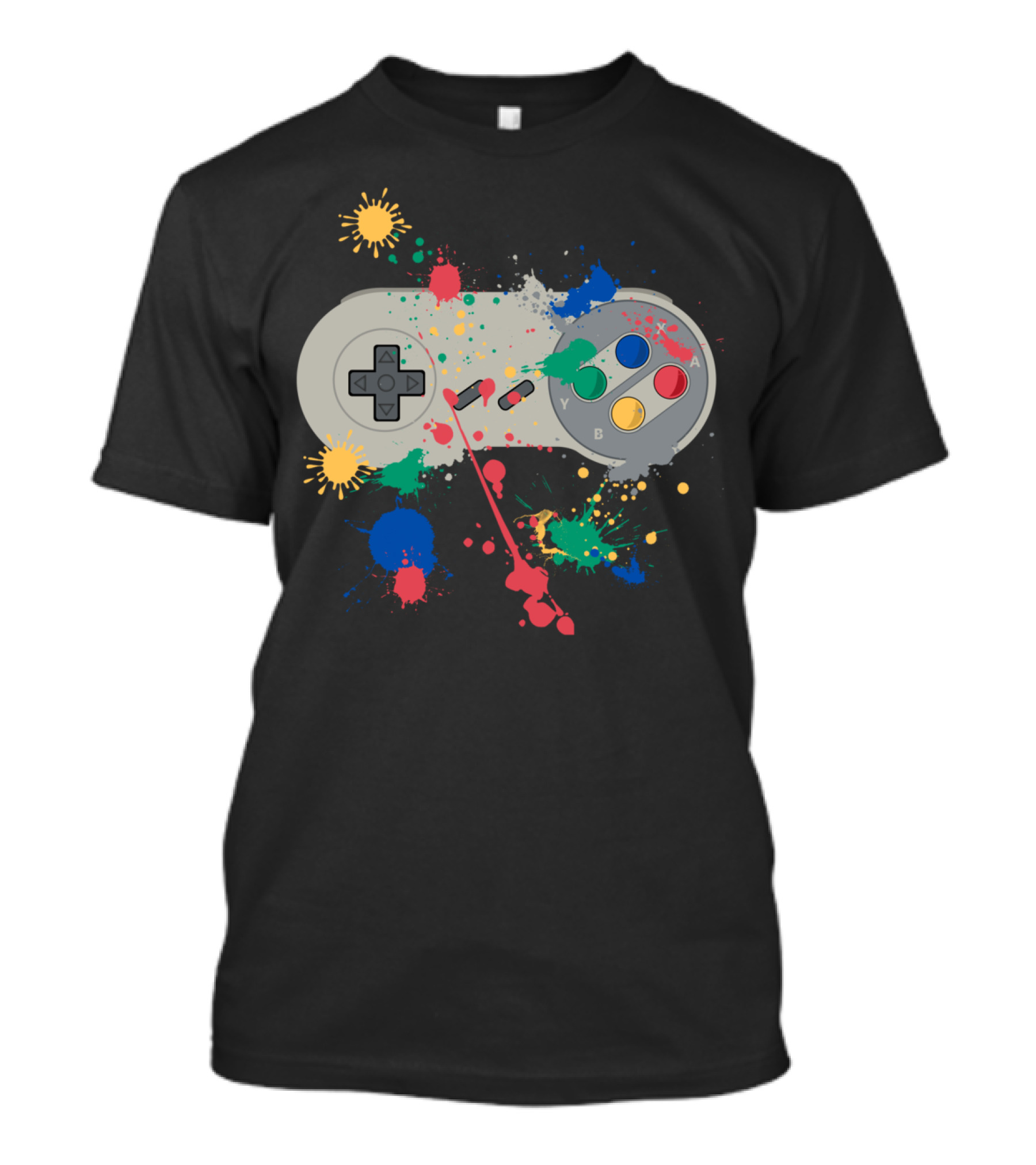 SNES Controller Colorful Paint Splatter Graffiti T-Shirt