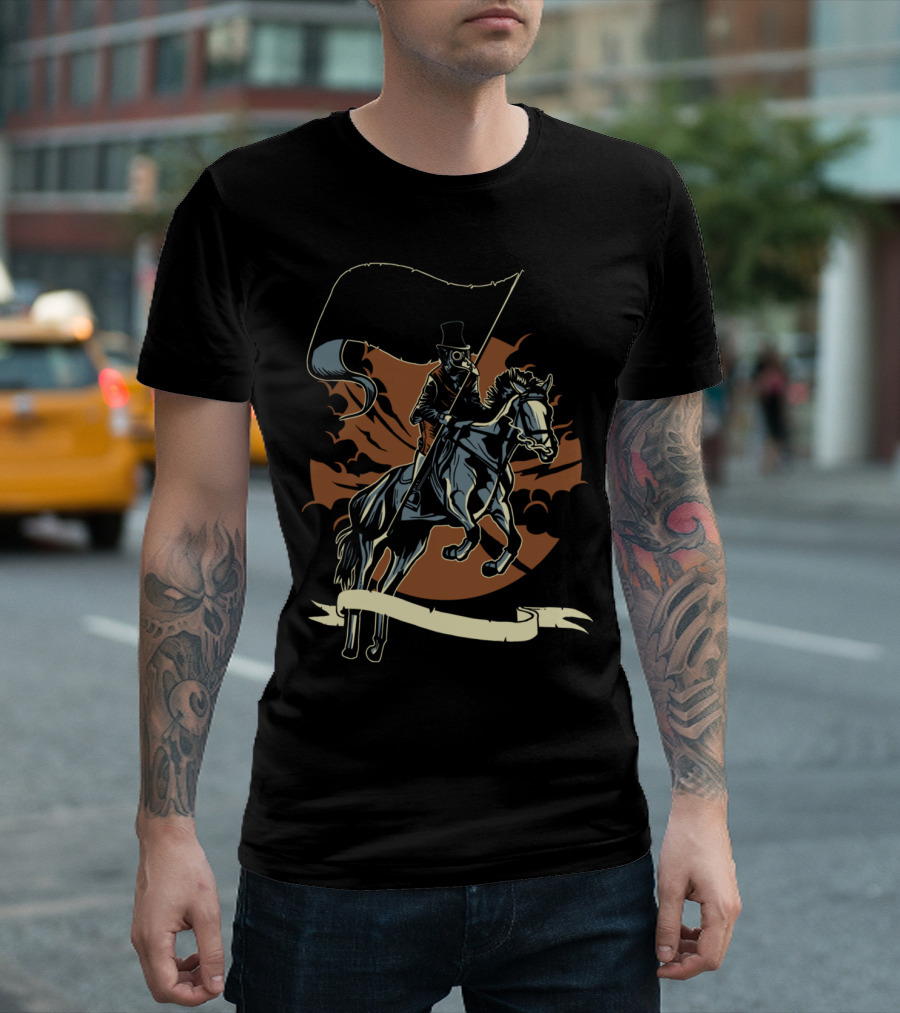 Plague Doctor Dark Rider with Flag T-Shirt