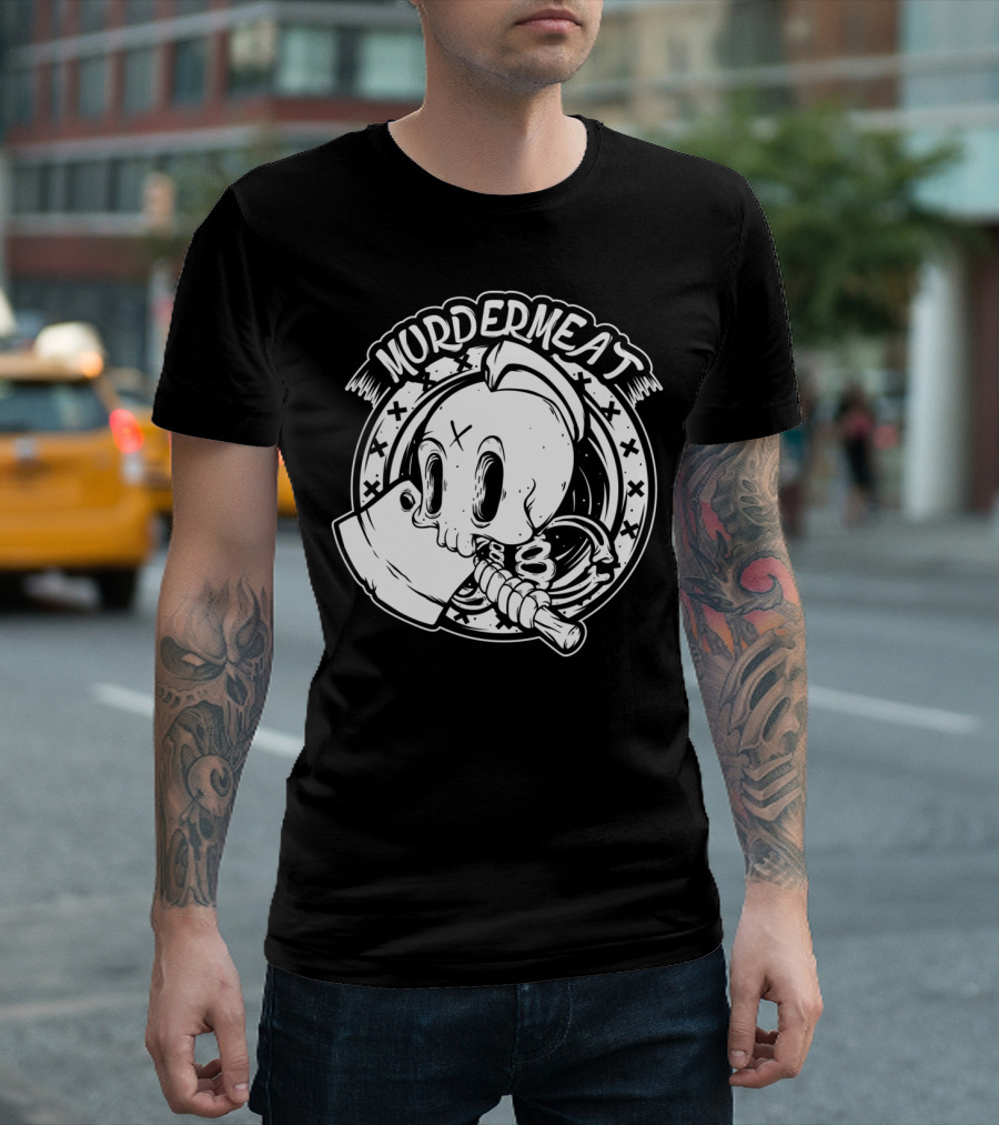 Murdermeat Dead Butcher Skull With Cleaver Iconic T-Shirt