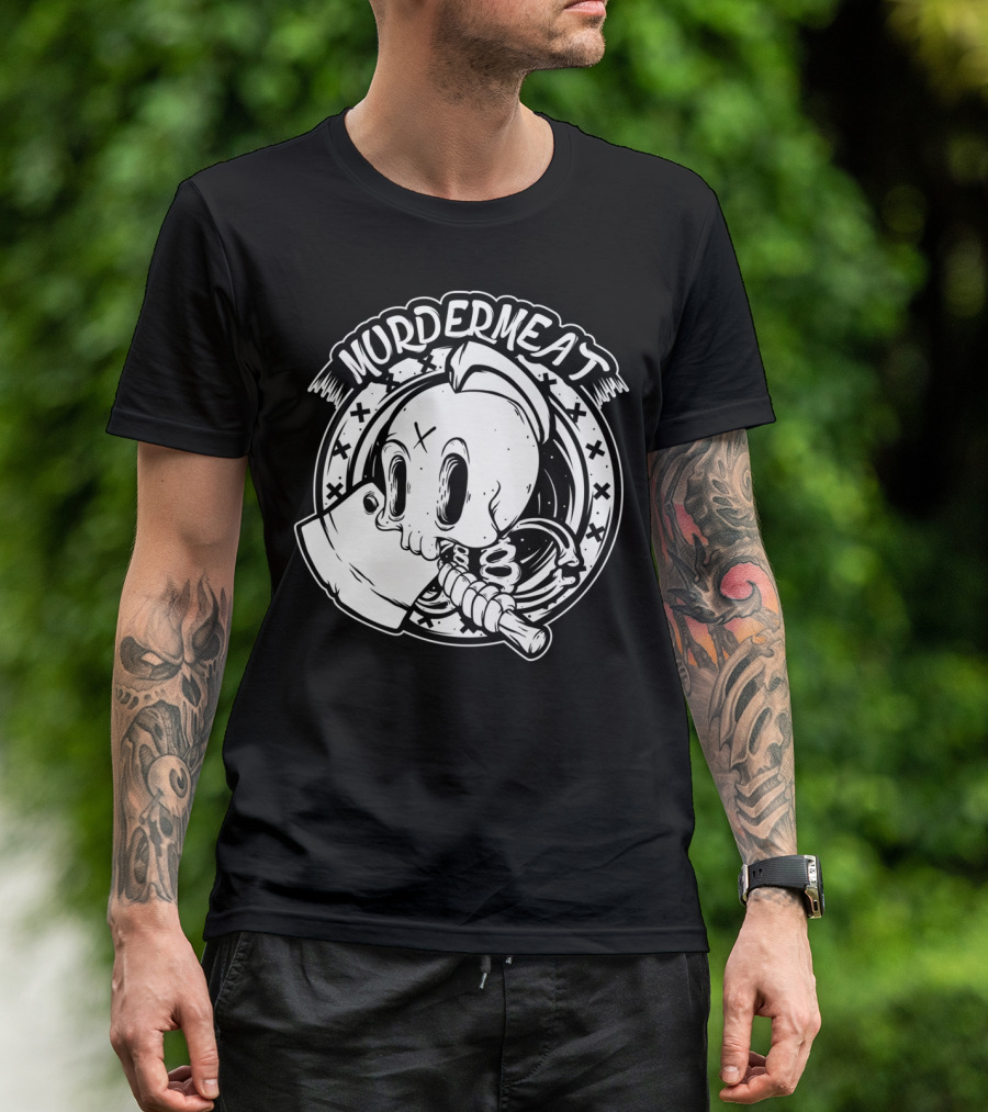 Murdermeat Dead Butcher Skull With Cleaver Iconic T-Shirt