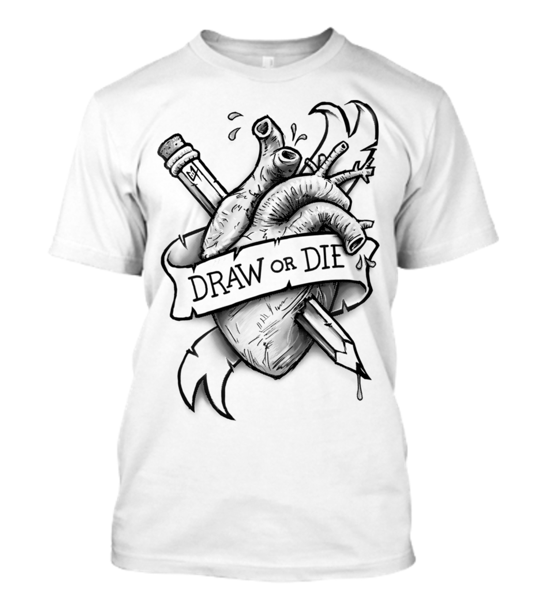 Draw Or Die Heart Pencil Tattoo T-Shirt