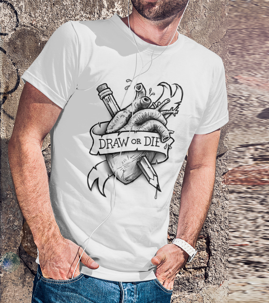 Draw Or Die Heart Pencil Tattoo T-Shirt