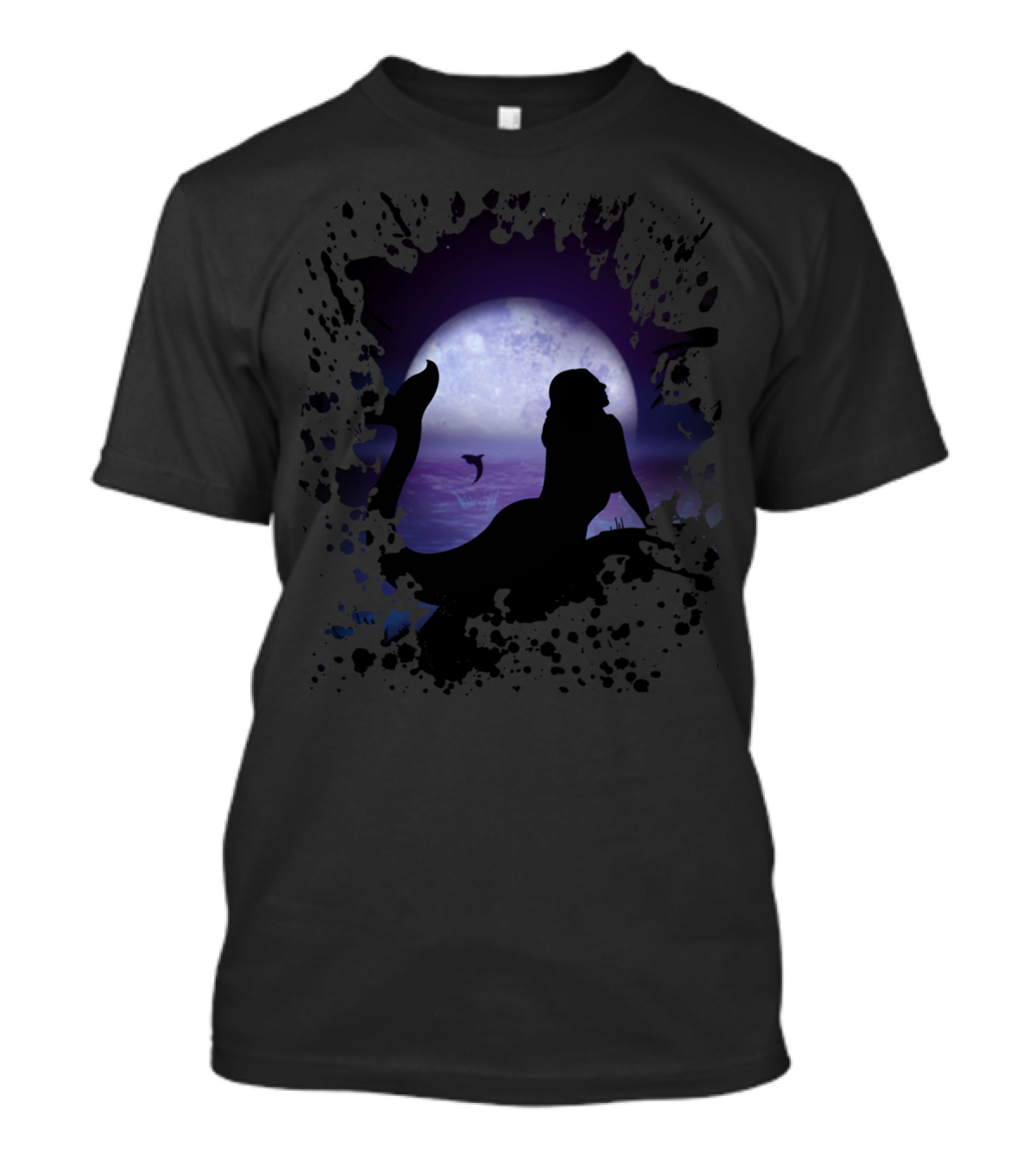 Moonlit Mermaid Night Silhouette Ocean Scene T-Shirt