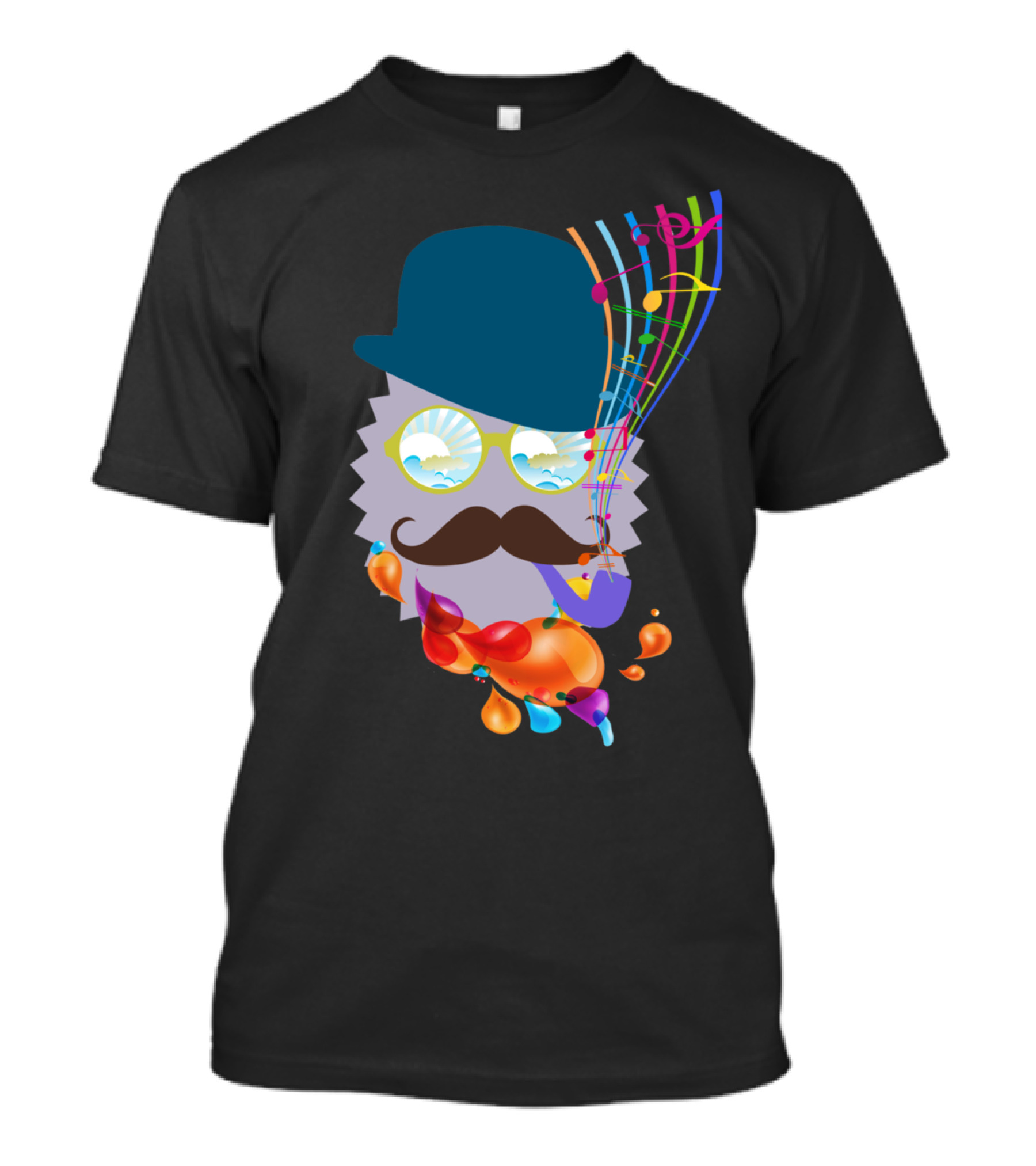 The Music Man 2 Funky Mustache Shades With Musical Notes And Colorful Flow T-Shirt