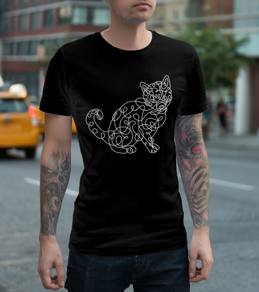 Cat Spontaneous Line Style Whimsical Continuous Lines T-Shirt