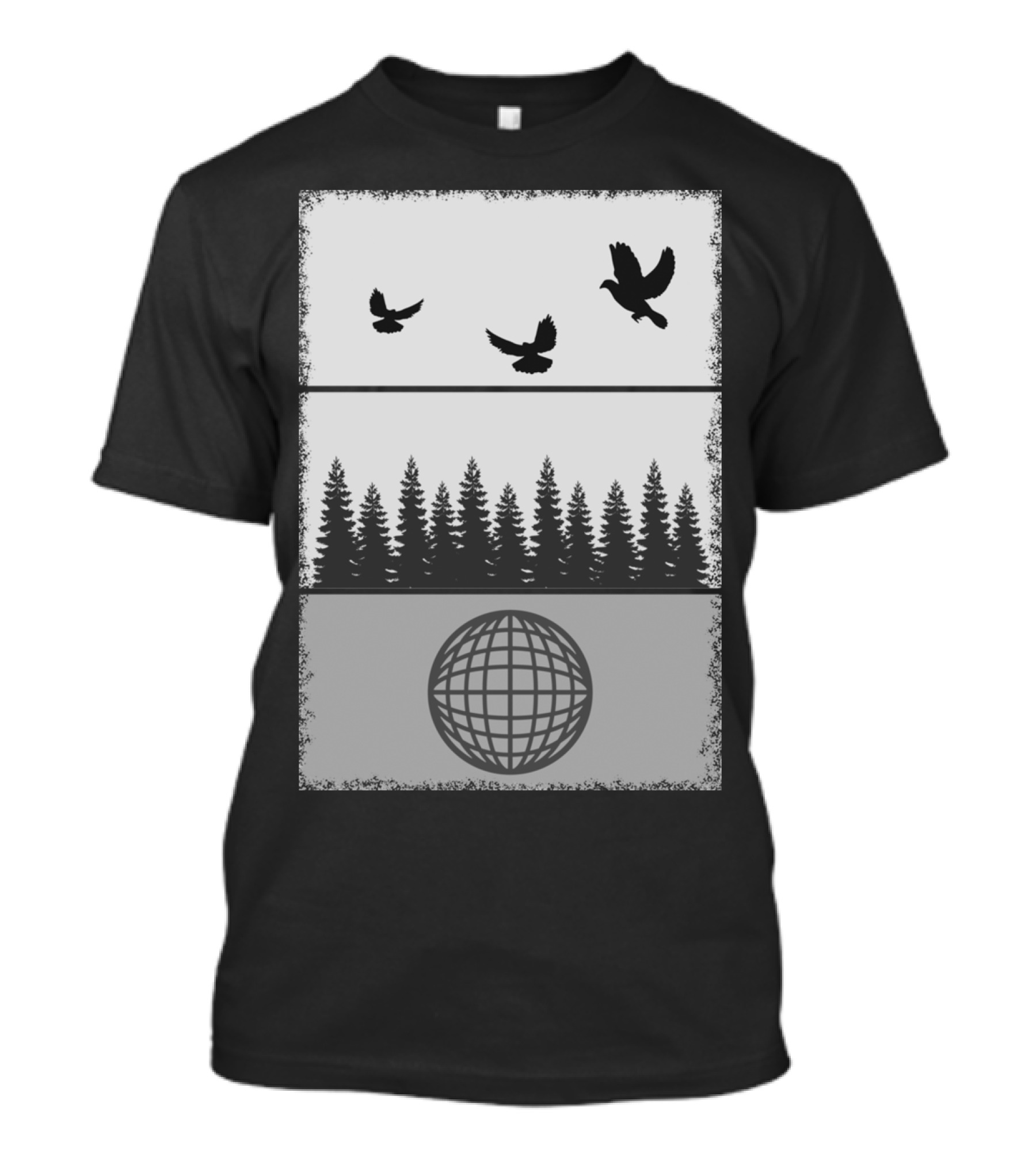 Grey Earth Birds Forest Globe T-Shirt