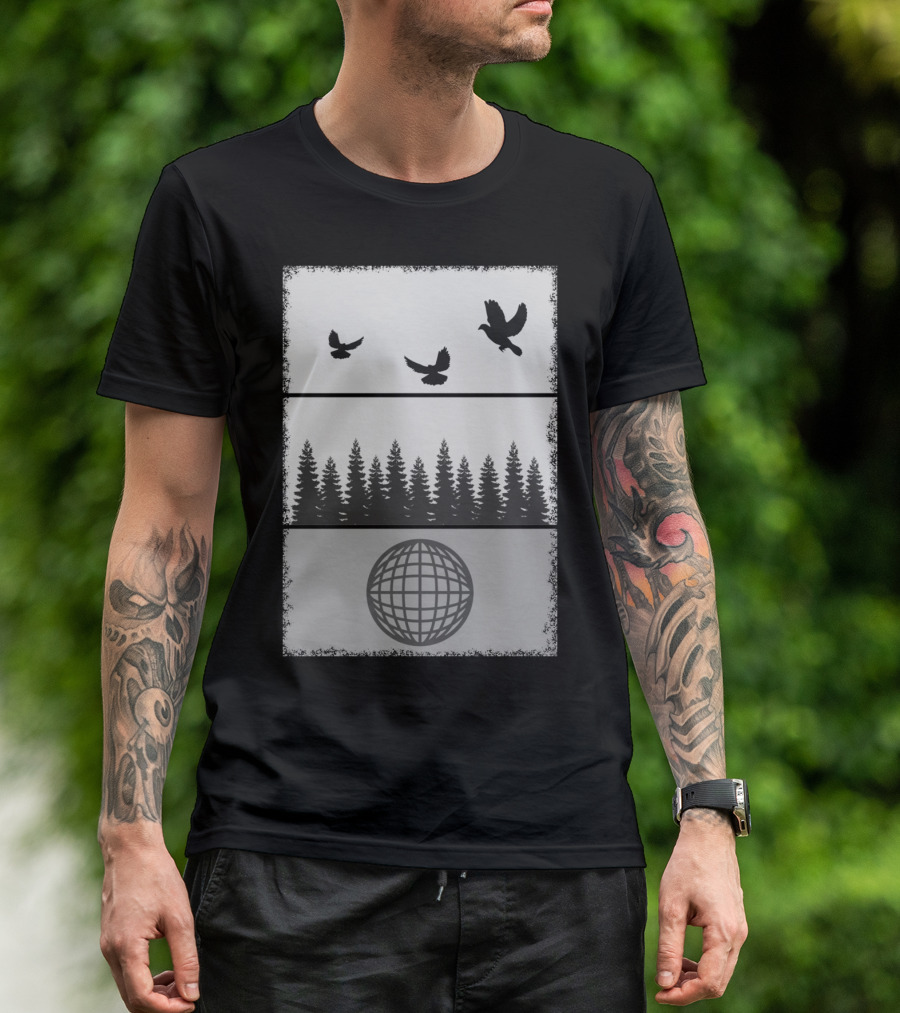 Grey Earth Birds Forest Globe T-Shirt