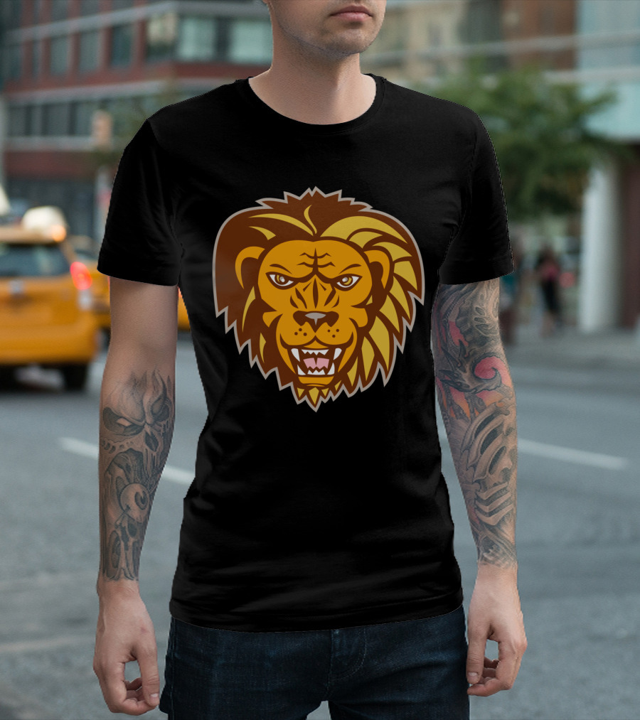 Angry Lion Big Cat Growling Head Ferocious Expression Roaring Feline Face T-Shirt