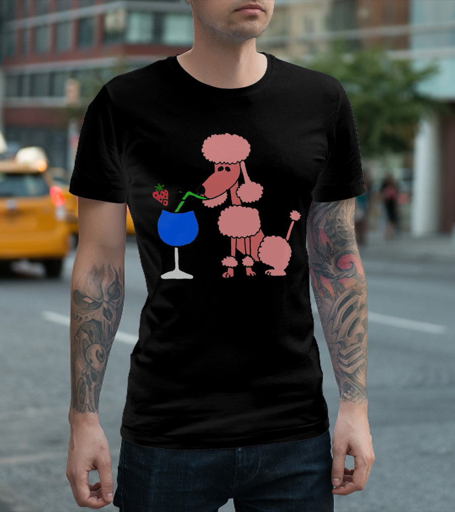 Cool Funny Pink Poodle Dog Drinking Daiquiri T-Shirt