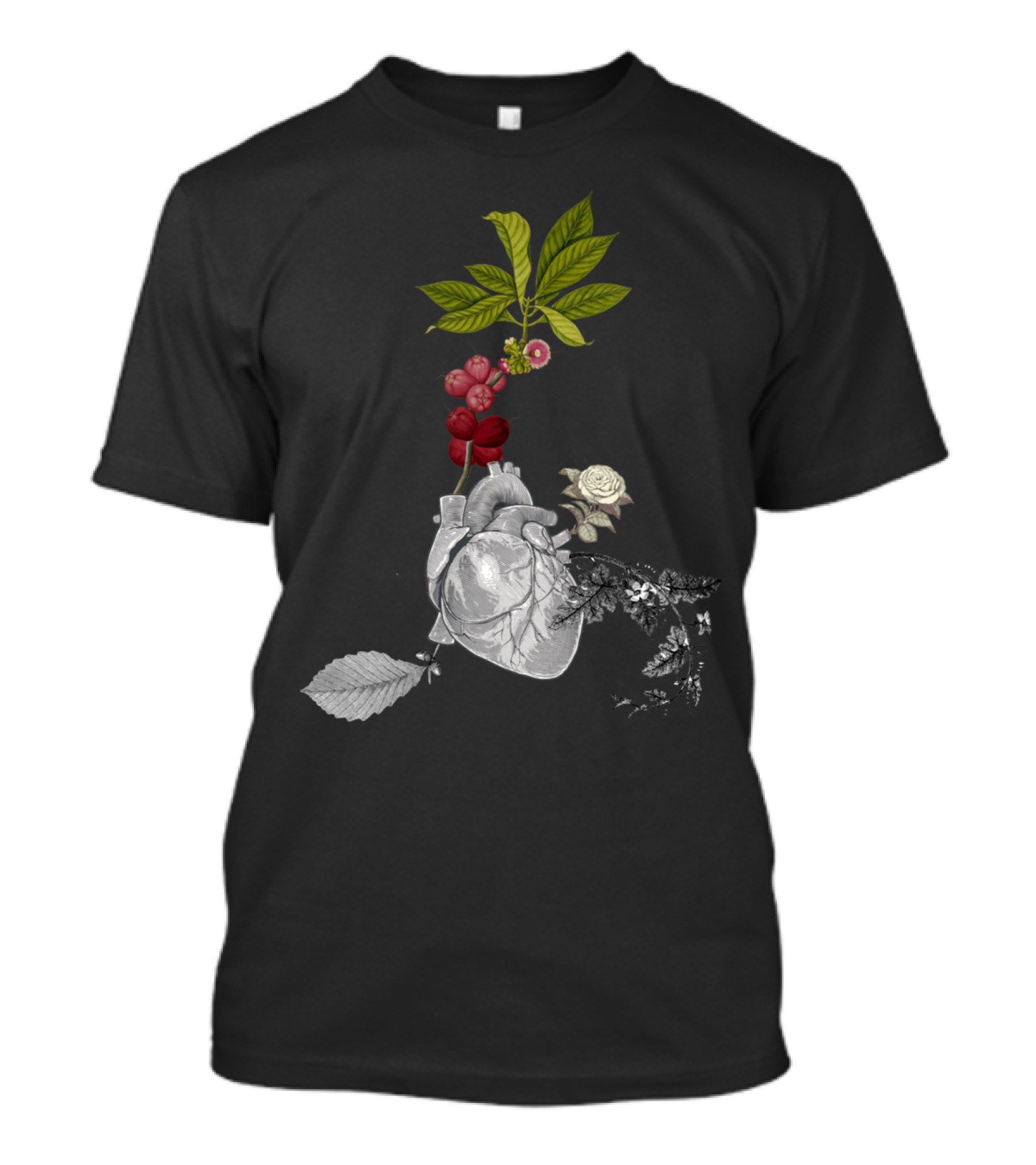 GROWING ROOTS Botanical Heart With Leaves And Flowers T-Shirt