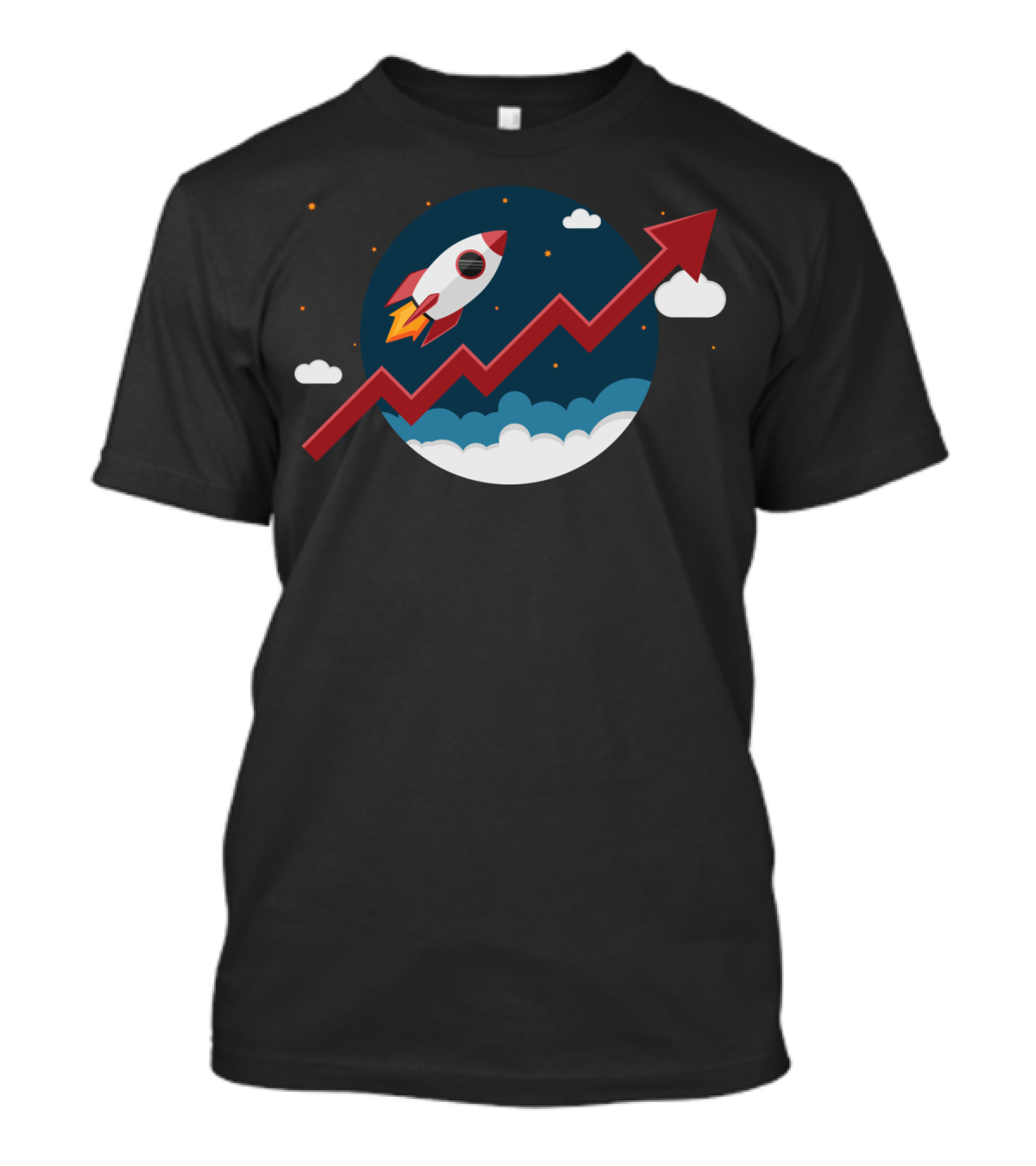Rocket Success Increase With Growth Arrow And Stars In Night Sky T-Shirt