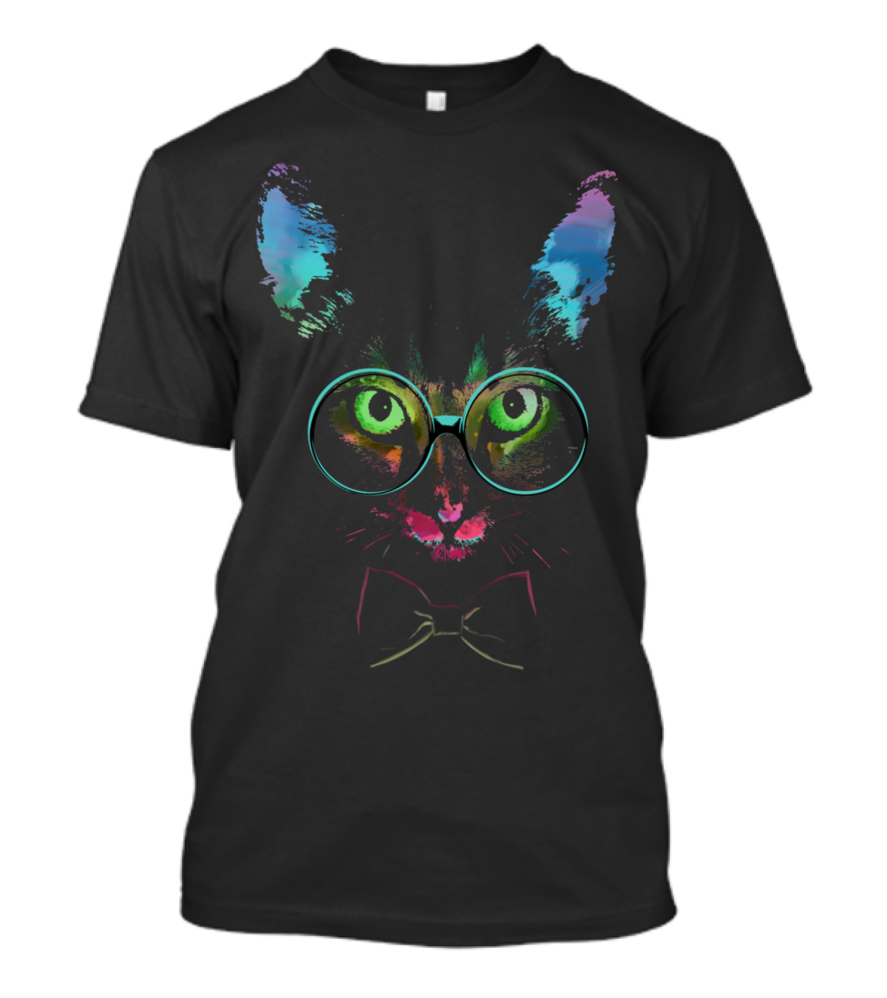 Cat Knows It All Glasses Bow Tie Bright Colors T-Shirt