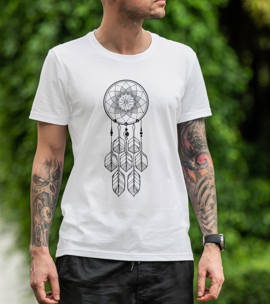 Dream Catcher Mandala Feathers BLK T-Shirt