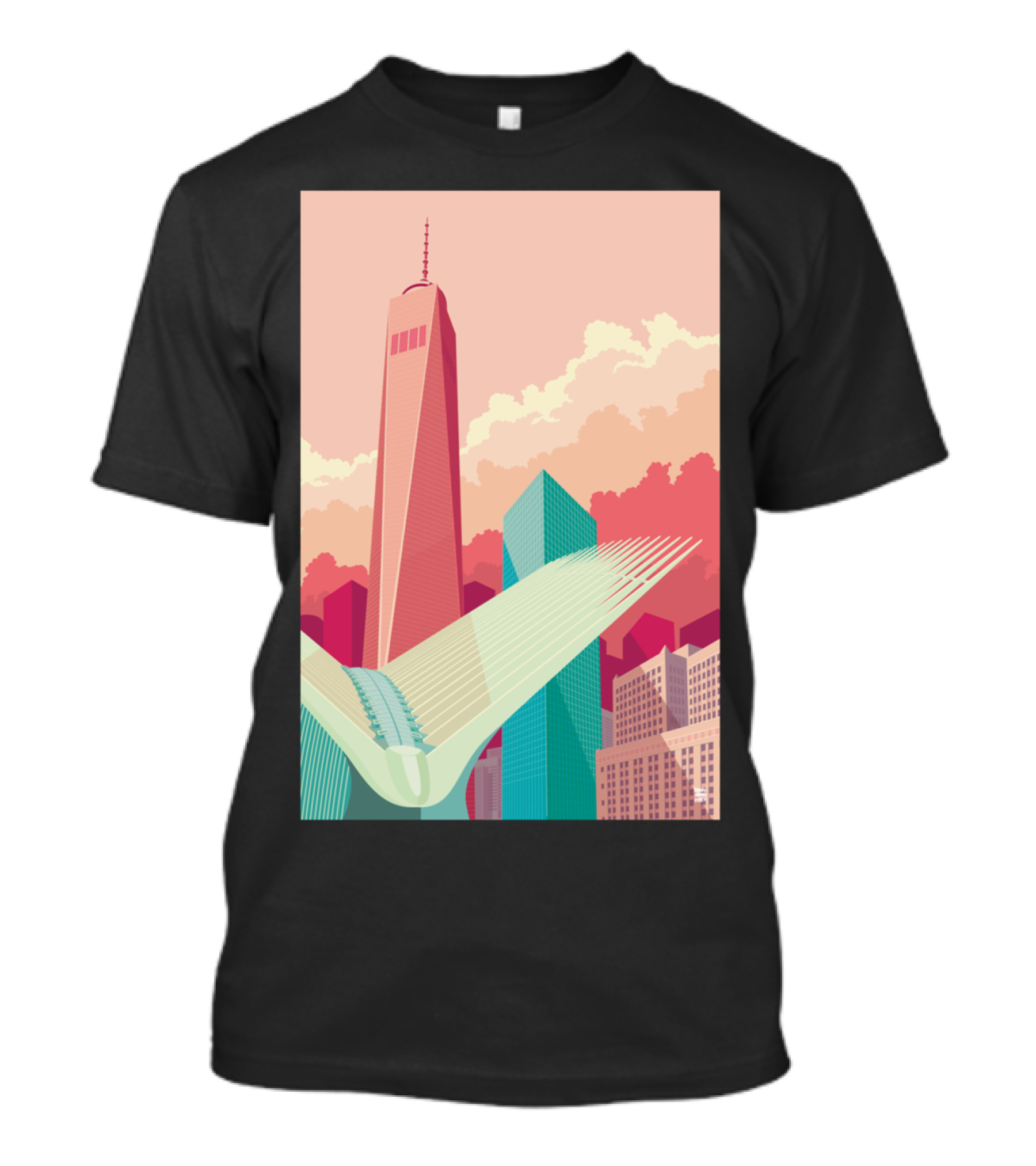 WTC New York City One World Trade And Oculus Skyline Retro T-Shirt