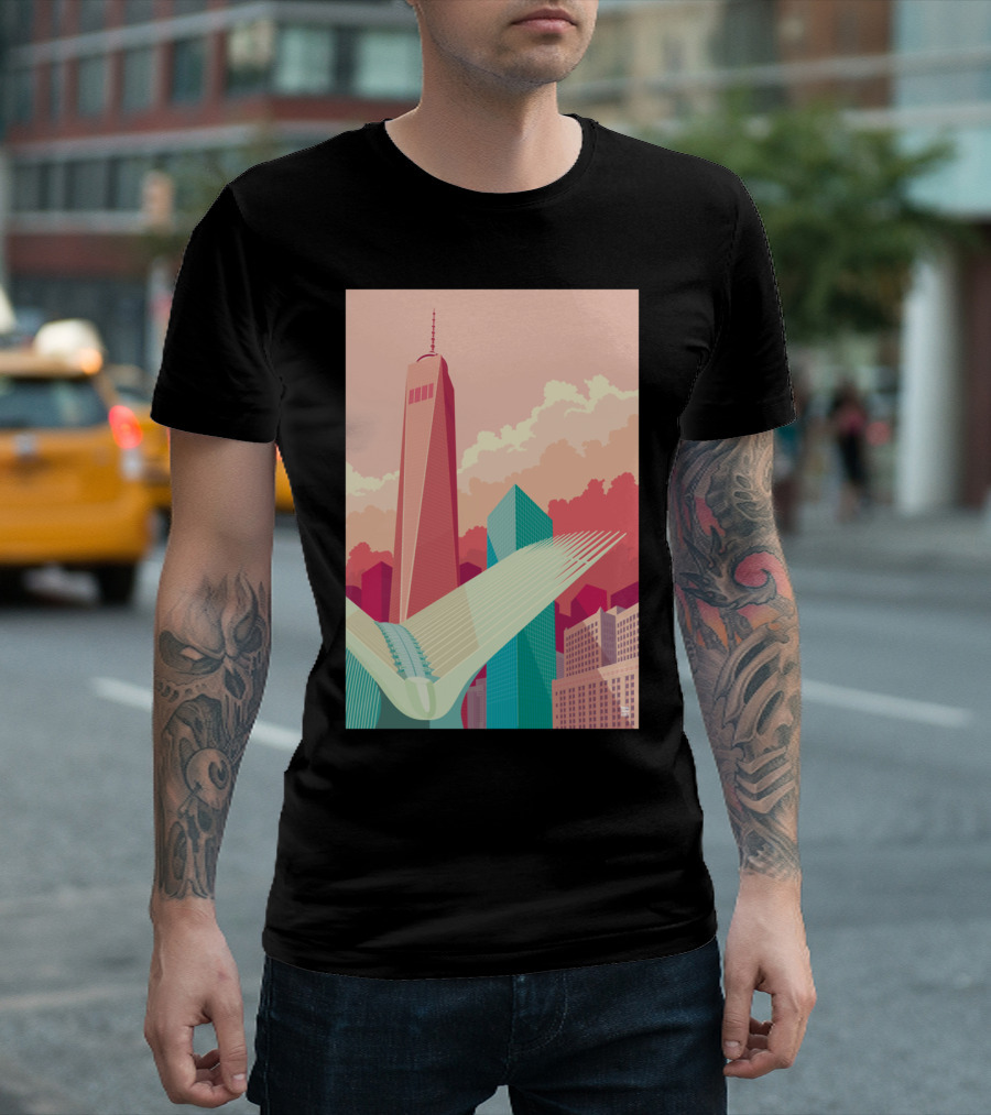 WTC New York City One World Trade And Oculus Skyline Retro T-Shirt