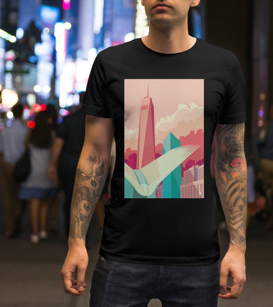 WTC New York City One World Trade And Oculus Skyline Retro T-Shirt