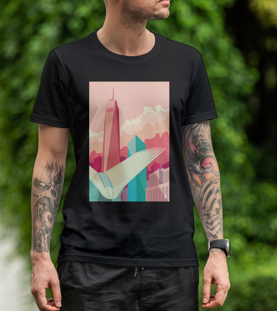WTC New York City One World Trade And Oculus Skyline Retro T-Shirt
