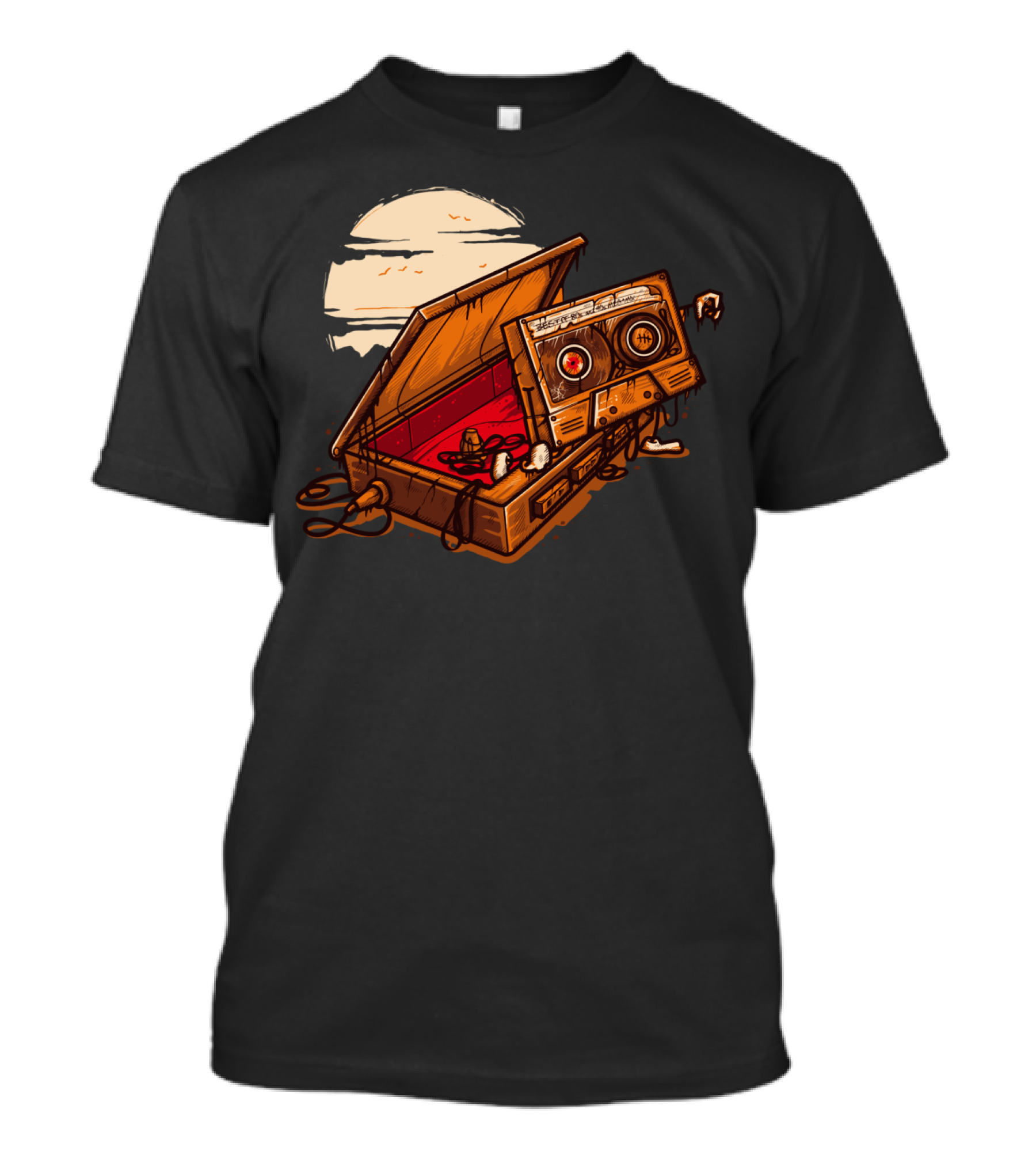 Dead Man Walkmann Retro Cassette Tape In Coffin Under Moonlight T-Shirt