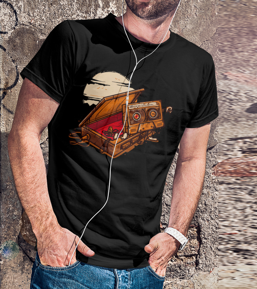 Dead Man Walkmann Retro Cassette Tape In Coffin Under Moonlight T-Shirt