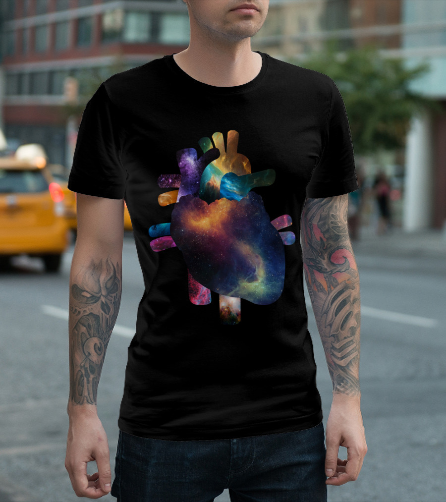 Galactic Heart Cosmic Nebula Anatomical T-Shirt