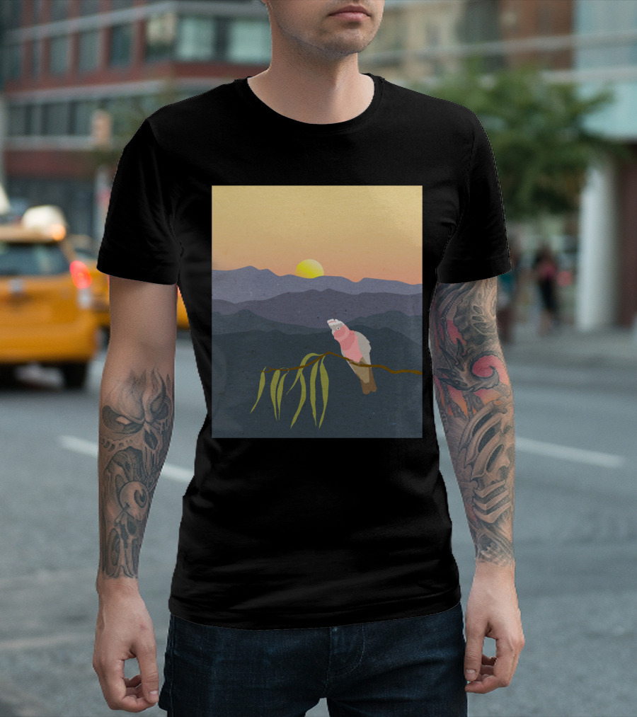Galah Perched On Eucalyptus Branch With Blue Mountains Sunset T-Shirt