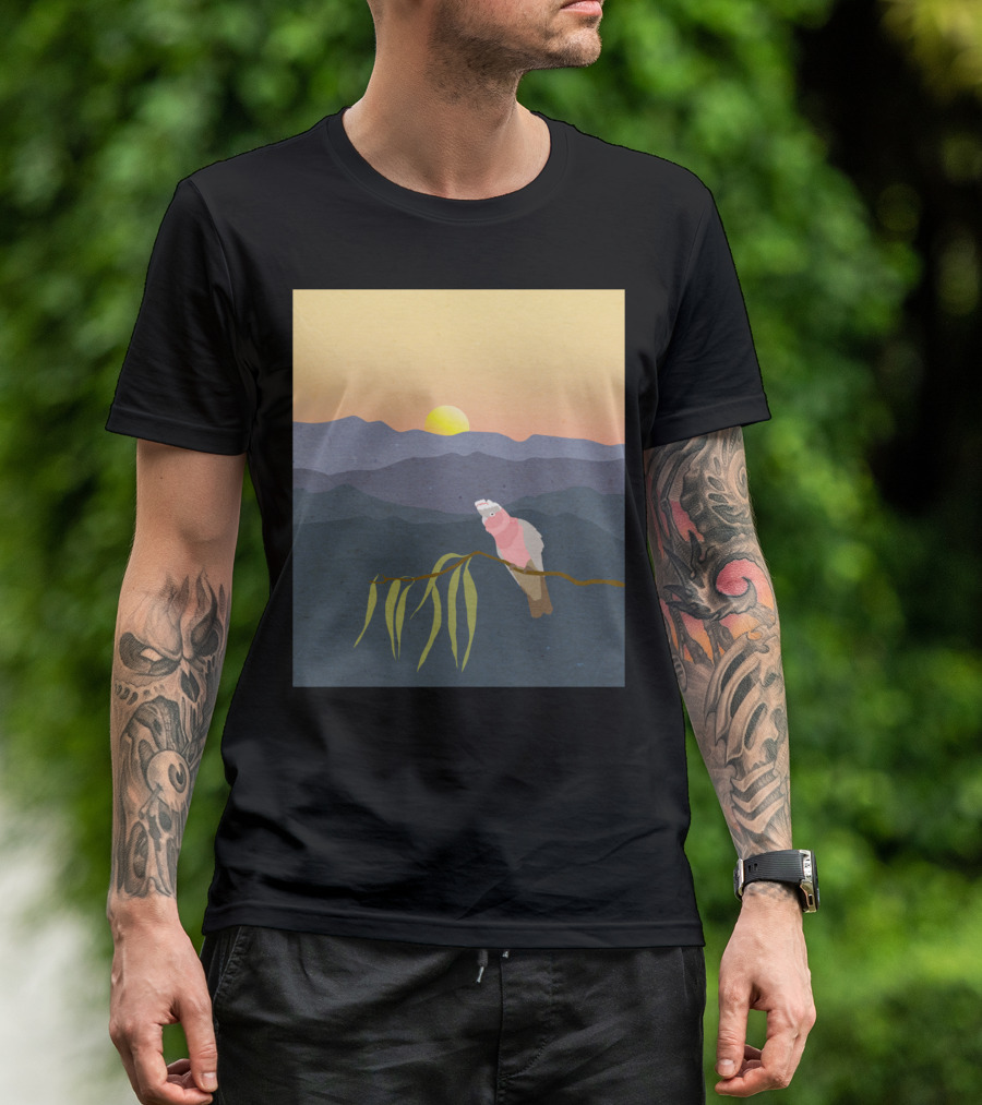 Galah Perched On Eucalyptus Branch With Blue Mountains Sunset T-Shirt