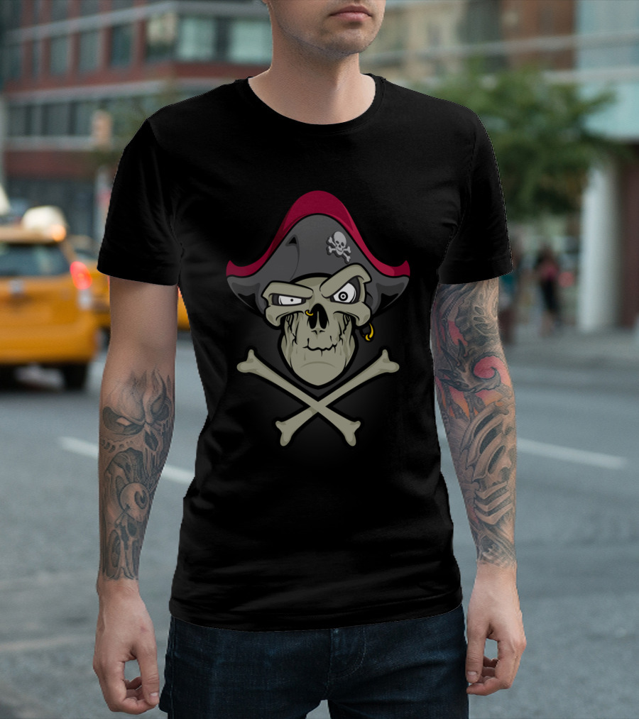 Dead Pirate Skull and Crossbones in Tricorn Hat T-Shirt