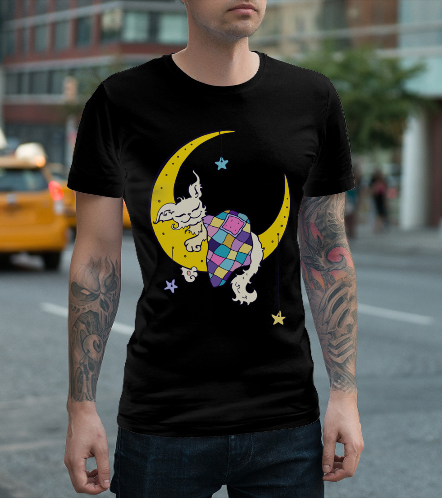 Dream On The Moon Cat Sleeping On Crescent Under Stars T-Shirt